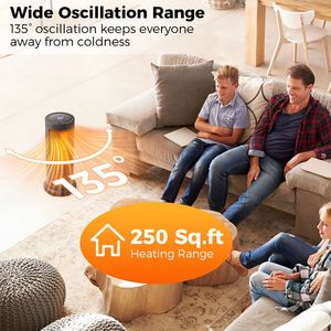 Cheminée électrique portable de 17 pouces 1500W avec oscillation à 135 degrés pour le chauffage domestique - Product Image 4