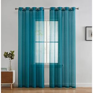 2-Piece Aqua Blue (Teal) Semi-Sheer Voile <b>Window</b> Curtain Grommet <b>Panels</b> 54\" W X 84\" L for Bedroom and Living Room - Product Image 2