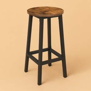 Tabouret de bar industriel moderne avec siège en bois et structure en métal, chaise haute pour cuisine, salon et mobilier de bar - Product Image 1