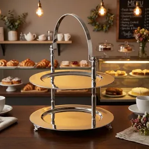 Plateau de service à 2 niveaux en acier inoxydable avec poignée |   Organisateur élégant pour plateaux de nourriture, idéal pour la cuisine, la table à manger et les fêtes - Product Image 4