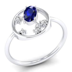 แหวนหมั้นเพชรโมอิสซาไนต์ทรงรี 0.5 กะรัต ประดับพลอยไพลินสีน้ำเงิน ดีไซน์หรูหราจาก REYES ทองคำแท้ 14K สำหรับผู้หญิง - Product Image 5