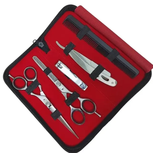 Kit de coiffure professionnel en acier inoxydable poli miroir avec ciseaux à effiler, ciseaux de coiffure et rasoir, avec peigne, en vente - Product Image 1