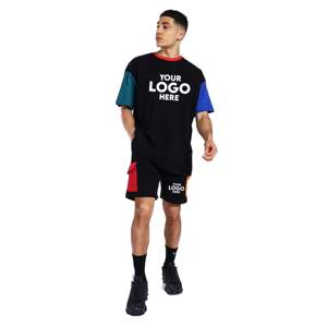 Conjunto de Camiseta y Pantalones Cortos Estampados de Verano, Secado Rápido, Color Sólido, Lavado Ácido, Efecto Desteñido por el Sol, Casual para Hombre - Product Image 1