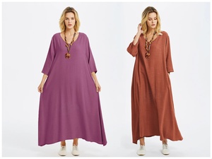 Robe midi vintage 100% coton, manches cloche, taille haute, douce, avec poches, printemps été automne, grande taille pour femmes - Product Image 2