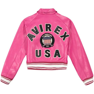 Chaqueta de Cuero AVIREX para Mujer, Chaqueta de Cuero Rosa Estilo Aviador Americano en Cuero Vacuno Genuino, Chaqueta Personalizada Avirex para Mujer - Product Image 2