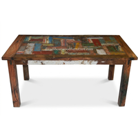 Table à manger DIVADI, mobilier d'intérieur, style Java, patchwork, démontable, en bois de bateau récupéré, design durable, écologique
