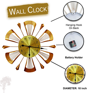24-Inch Antique Gold Metal Wall <b>Clock</b> Handmade India Original Quartz Motive Single Face Needle for Home Living Dining Bedroom - Product Image 2