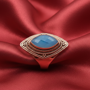Blue Chalcedony Gemstone 925 Silver <b>Ring</b> Vintage Marquise <b>Statement</b> <b>Ring</b> Rose Gold Yellow Gold Plated Handmade Jewelry for her - Product Image 4