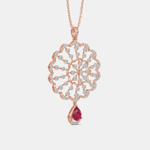 14K Rose Gold Ruby Teardrop Floral Lab Grown Diamond Pendant Necklace - Product Image 5
