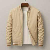 Blouson bomber bleu marine pour homme, coupe classique, décontracté, en polyester tissé, pour l'automne, avec rayures rouges et blanches, col rabattu