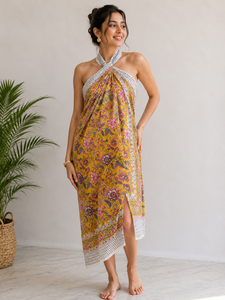 Indian Manufacturer Export Jaipuri Style Handmade 100% Cotton Sarong Boho Scarf Floral Beachwear Quick Dry Breathable - Product Image 4