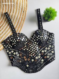Blouse élégante de style moderne en soie douce avec broderie miroir intégrale, style corset, sans manches et dos à nouer – Fournisseur d'Inde - Product Image 6