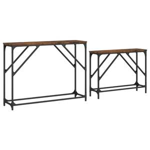 Grande table console gigogne en bois d'ingénierie chêne fumé avec collection de tables consoles métalliques haut de gamme - Product Image 5