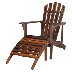 Single <b>Outdoor</b> Garden Chair with <b>Footstool</b> 120*72*96cm Carbonized Wooden Single Chair - Product Image 2