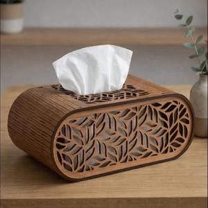 Boîte à mouchoirs en bois avec motif de feuilles, boîte de rangement décorative faite à la main de style Japandi pour la maison, le bureau et la salle de bain - Product Image 1