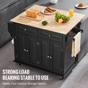 43\" Wood Top Kitchen <b>Island</b> Cart with Adjustable Storage Cabinet Rolling <b>Table</b> Drop Leaf Spice Rack Towel Bar - Product Image 3