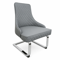 Fauteuil rembourré à dossier haut avec surpiqûres en diamant et pieds en métal chromé, gris, fauteuil de loisirs moderne pour salon