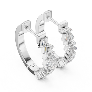 Pendientes de Aro de Oro Blanco de 18K con Diamantes de Corte Baguette, Diseño de Racimo de Lujo, Joyería Fina para Mujer - Product Image 3