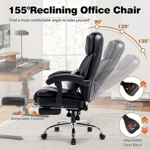Silla de Oficina Ejecutiva con Respaldo Alto, Funciones de Masaje y Reclinación, Cojín Lumbar Ajustable, Silla de Escritorio para el Hogar, Silla para Computadora con Reposapiés - Product Image 3