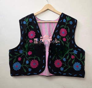 Handcrafted Women Black Velvet Embroidered Sleeveless Winter Warm Cotton Eco-Friendly Traditional Rajasthani Boho Ethnic - Product Image 1