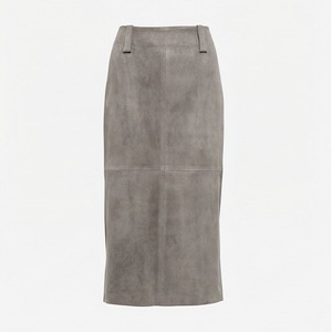 Jupe crayon gris en similicuir PU pour femme, mi-mollet, design minimaliste uni, taille haute, style japonais, tissu satiné doux, toutes saisons - Product Image 1