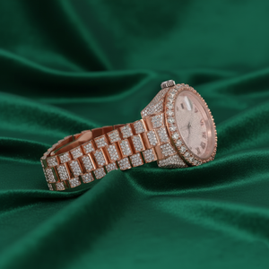 นาฬิกาข้อมือหรูหราสแตนเลสสตีลสีโรสโกลด์ประดับเพชร ตัวเลขโรมัน ระบบควอตซ์ ETA กันน้ำ 3BAR สำหรับทุกเพศ - Product Image 2