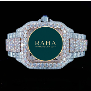 Montre unisexe de luxe entièrement sertie de pierres, personnalisée, en acier inoxydable, avec mouvement mécanique automatique, verre 3BAR, cadran analogique 41 mm, fermoir papillon, sertie de moissanite VVS - Product Image 2