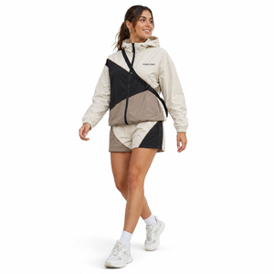 Ensemble short et coupe-vent color block pour femme, léger, respirant, sportif, en polyester tissé, printemps-été, 2 pièces - Product Image 1