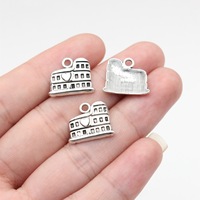 Pendentif Cœur en Arche Colisée Romaine 16x13mm en Alliage de Zinc Argent Vieilli pour Souvenir de Voyage en Italie