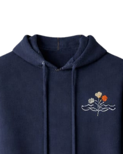 Sudadera con Capucha Azul Marino para Mujer, de Algodón y Felpa, con Bordado Floral, Logotipo Personalizado, Fabricación OEM, Venta al Por Mayor - Product Image 4