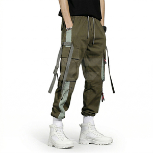 Pantalones Cargo Casuales de Hombre al por Mayor, de Cintura Media, con Parches, Estilo Holgado con Cinta de Amarre y Frente Plano, a la Moda - Product Image 1