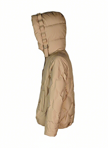 OEM Women's <b>Quilted</b> Jacket Hooded Short Winter Coat Full Sleeve Button Closure Solid Color Polyester <b>Wadding</b> - Product Image 4