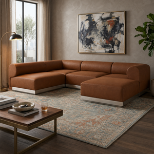 Sofá Seccional Moderno en Forma de L de Cuero Genuino con Brazos Enrollados y Patas de Acero Inoxidable para Sala de Estar - Product Image 3