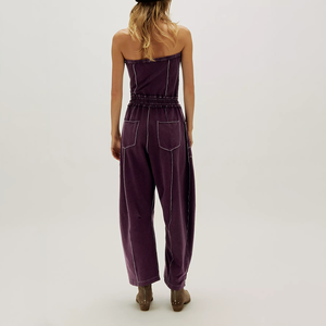 Mono sin tirantes de cintura alta para mujer, con bolsillos, corte holgado, estilo bohemio, largo completo, sin mangas, de una pieza, para primavera y verano - Product Image 2