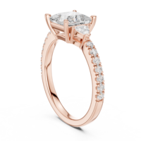 Bague de fiançailles en or rose avec diamant taille princesse, bague de mariage trois pierres avec pavé pour femme