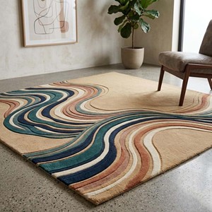Alfombra Moderna Abstracta con Diseño de Olas, Multicolor, Contemporánea, Suave, Afelpada y con Mechones, para Sala de Estar, Dormitorio, Oficina, Decoración del Hogar - Product Image 6