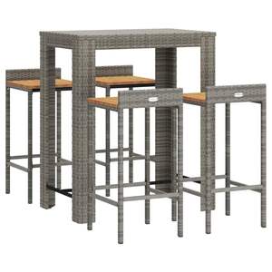 Ensemble de bar de jardin en bois d'acacia massif avec rotin PE gris et acier thermolaqué, mobilier d'extérieur durable - Product Image 3
