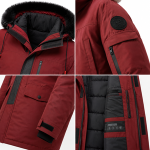 Veste d'hiver longue à capuche pour homme, imperméable, coupe-vent, couleur unie, fermeture éclair, coupe classique, style décontracté, logo sur le devant - Product Image 3