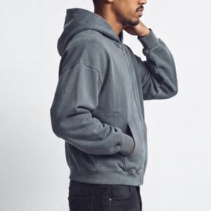 Sudadera con capucha gris para hombre, personalizada para fraternidad, con cremallera, corte regular, forro polar, informal, color liso, con bolsillos, para otoño - Product Image 1