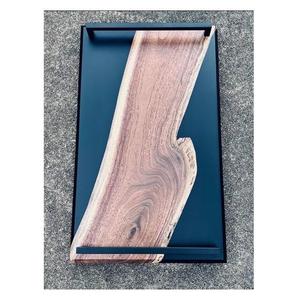 Bandeja de servir y almacenamiento personalizada con incrustaciones de resina y madera, con asas metálicas, para té, café, desayuno, bandeja de lujo para decoración de mesa. - Product Image 2