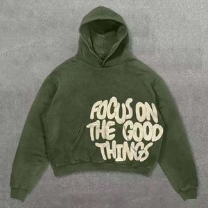 Custom Unisex Winter Oversized Crop Knitted Terry Streetwear Puff Printed Pullover Hoodie 100% Cotton 460g - Product Image 5