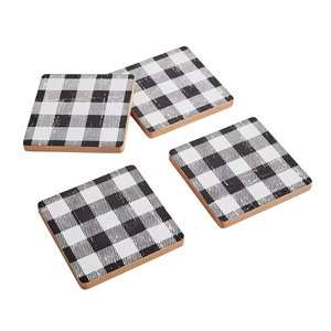 ชุดจานรองแก้วโลหะทรงสี่เหลี่ยมสไตล์คลาสสิก พร้อมแผ่นรองไม้ลายตารางบัฟฟาโล สำหรับใช้ในบ้านและงานอีเว้นท์ - Product Image 6