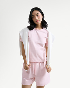 Camiseta Básica de Verano para Mujer, Cuello Redondo, Manga Corta, Color Sólido, Algodón, Corte Regular, Transpirable, Secado Rápido - Product Image 1