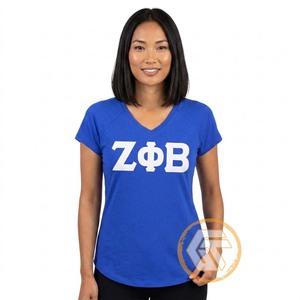 T-shirts décontractés pour femmes Zeta Phi Beta, col en V, manches courtes, motif uni, brodés, 100 % coton respirant, vente en gros - Product Image 4