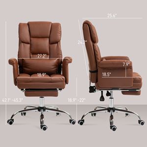 Sedia da Ufficio Ergonomica in Pelle PU Marrone con Poggiapiedi, Supporto Lombare e Rotazione, Sedia Direzionale per Ufficio - Product Image 3