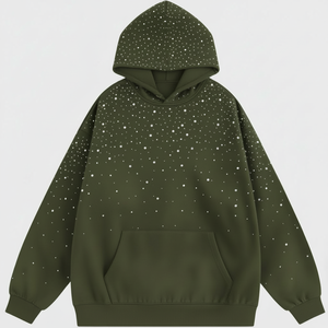 Custom Rhinestone Hoodie Unisex High Quality Custom Diamond Cotton Fleece <b>Pullover</b> <b>Men</b> Rhinestone Hoodie - Product Image 1