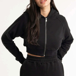 Hoodie court coupe crop 500 g/m² en coton uni, épaules tombantes, épais, couleur unie, coupe ample et oversize pour femme, personnalisable 2026 - Product Image 4
