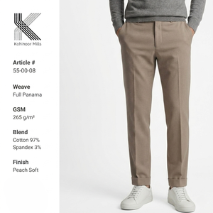 Pantalones Chinos Elásticos para Hombre, Tejido Panamá Completo, 265 GSM, Acabado Suave Color Durazno, Pantalones Casuales Color Caqui, Proveedor OEM - Product Image 4