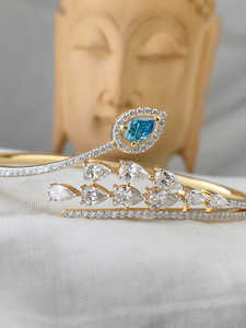 Pear Cut Blue Diamond and Round Diamond Yellow <b>Gold</b> Bracelet Elegant Leaf Design Luxury Fine Jewelry & Wedding for Women Gift - Product Image 3
