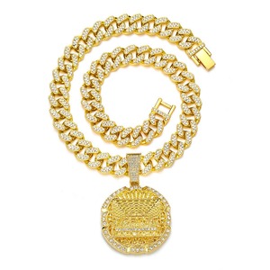 Collier pour homme, style européen et américain, tendance, hip-hop, avec pendentif rond serti de diamants, idéal pour les soirées - Product Image 2